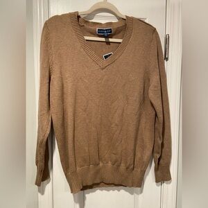 NWT Karen Scott Size L Tan Long Sleeve V Neck Pullover Classic Cotton Sweater